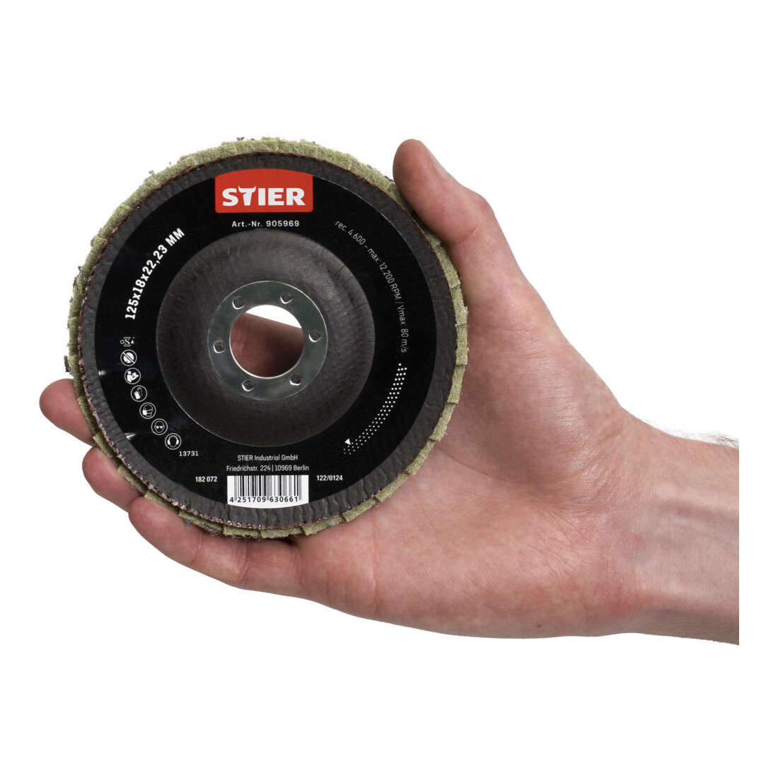 Disques abrasifs à lamelles en nylon STIER 125 x 18 x 22,23 mm, grain fin
