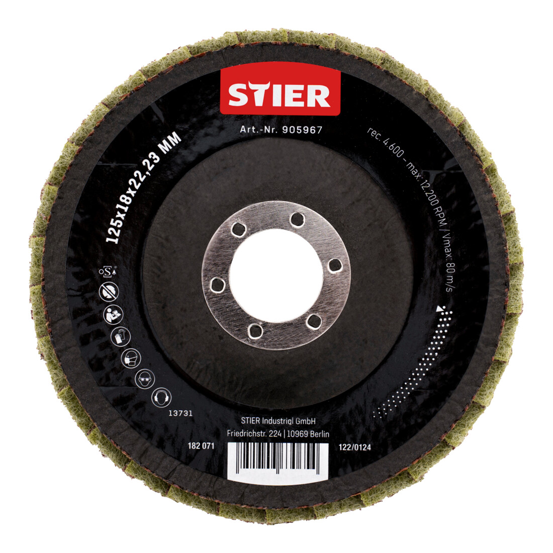 Disques abrasifs à lamelles en nylon STIER 125 x 18 x 22,23 mm, grain grossier, 5 pièces