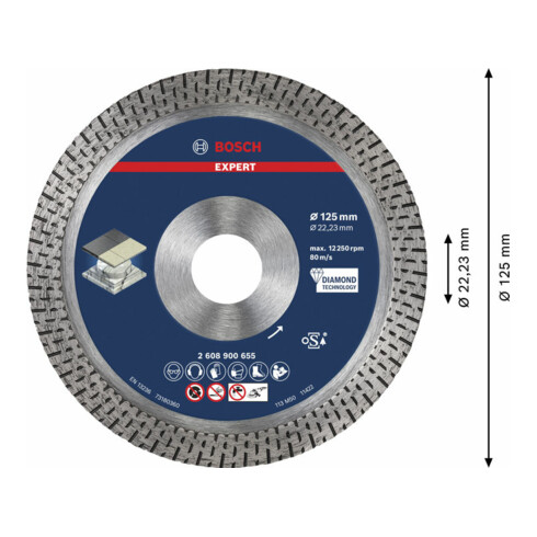 Disques de coupe Bosch Expert Hard Ceramic diamantés, 125 x 22,23 x 1,4 x 10 mm