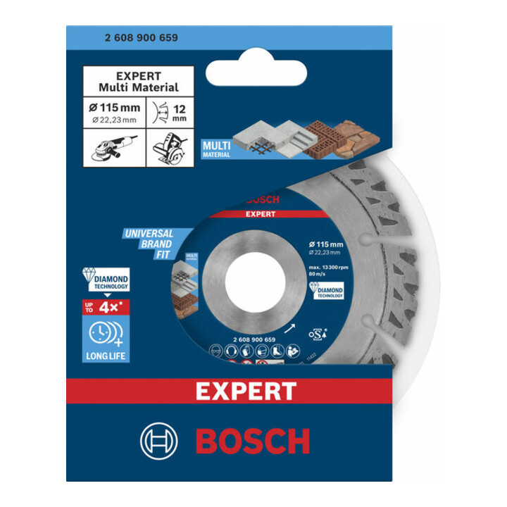 Disques de coupe diamantés Bosch Expert MultiMaterial, 115 x 22,23 x 2,2 x 12 mm