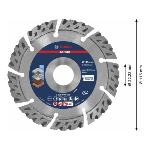 Disques de coupe diamantés Bosch Expert MultiMaterial, 115 x 22,23 x 2,2 x 12 mm
