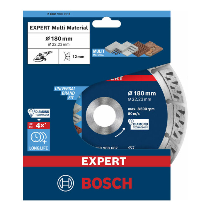 Disques de coupe diamantés Bosch Expert MultiMaterial, 180 x 22,23 x 2,4 x 12 mm