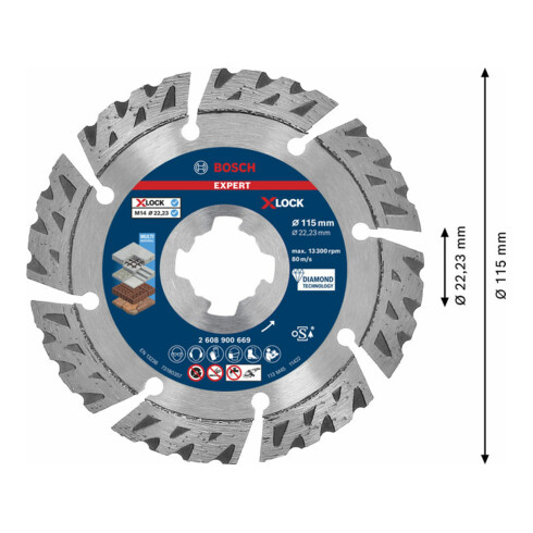 Disques de coupe diamantés Bosch Expert MultiMaterial X-LOCK, 115 x 22,23 x 2,4 x 12 mm