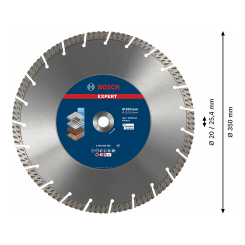 Disques diamantés multi-matériaux Bosch Expert, 350 x 20/25,40 x 3.3 x 15 mm