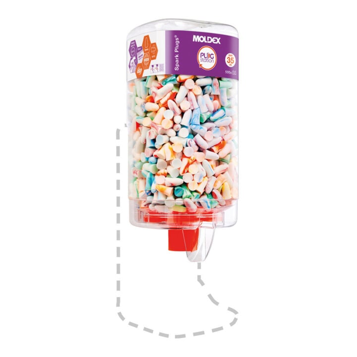 Distributeur de bouchons antibruit Moldex SparkPlugs 7850 dans une boîte distributrice SNR 35dB 500 paires