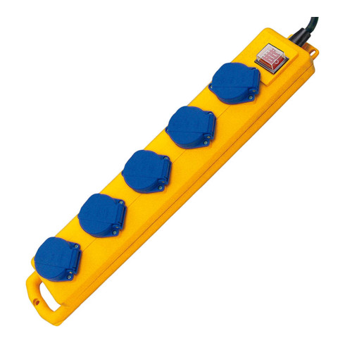 Brennenstuhl Distributore di prese a 5 vie Super-Solid SL 554 DE IP54, giallo-blu, 2m, H07RN-F3G1,5, con interruttore