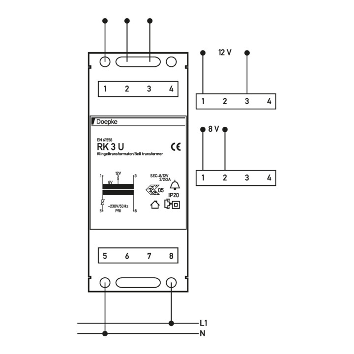 DOEPKE Transformateur de sonnette RK 3U 4-8-12V 2A