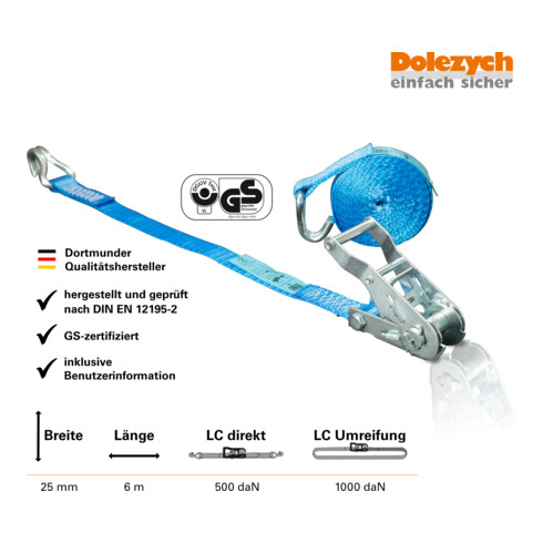 Dolezych Sangle d’arrimage DoZurr 1000 2 pièces, 6 m