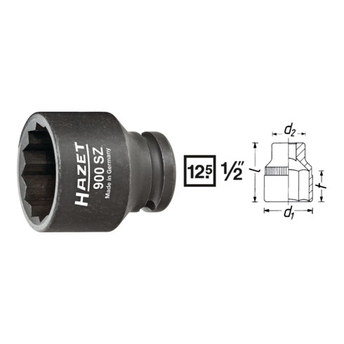 Hazet Impact, douille de tournevis mécanique (double hexagone) 900SZ-18 creux carré 12,5 mm (1/2 in.) profil de traction extérieur double hexagone 18