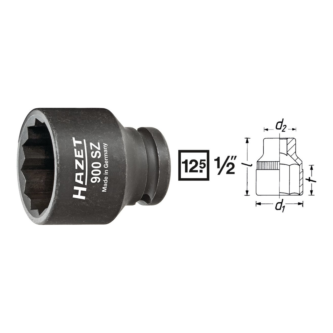 Hazet Impact, douille de tournevis mécanique (double hexagone) 900SZ-18 creux carré 12,5 mm (1/2 in.) profil de traction extérieur double hexagone 18