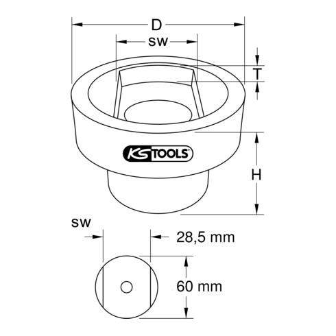 Douille de boulon à ressort à lames pour Volvo, 28,5x60 mm KS Tools