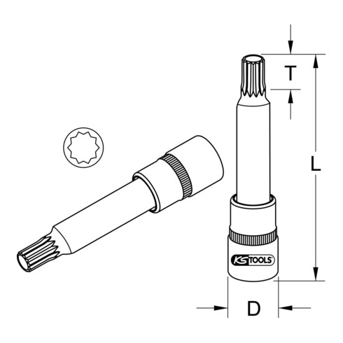 Douille tournevis pour jantes aluminium OZ, 8 mm, longueur 90 mm