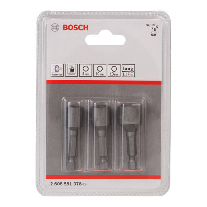 Douilles, set de 3 pièces 50 mm ; 8, 10, 13 mm