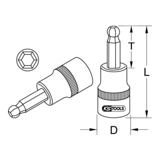 KS Tools Douille à embout 1/4 pouce à six pans creux avec tête sphérique