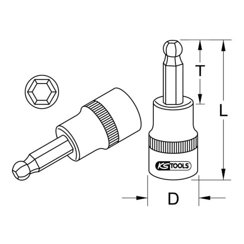 Douilles tournevis 6 pans intérieur à tête sphérique 1/4", 7 mm KS Tools