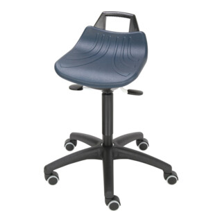 Drehhocker PU-Schaum bleu avec roulettes, assise H 520-710 mm
