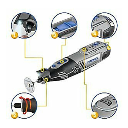Dremel 8220-1/5 multifunctioneel accu-gereedschap 12 V, 1 hulpstuk, 5 accessoires
