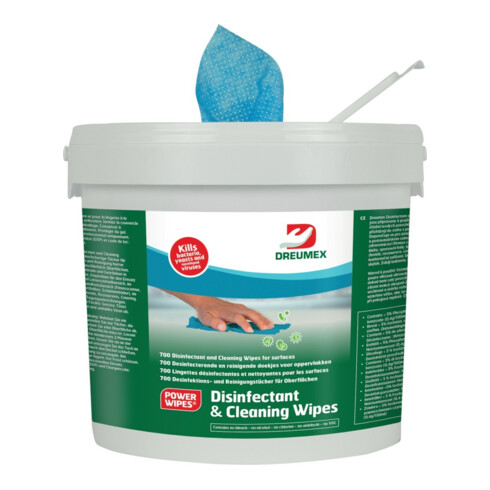 DREUMEX Boîte de 700 lingettes désinfectantes, adaptées aux aliments, bleues