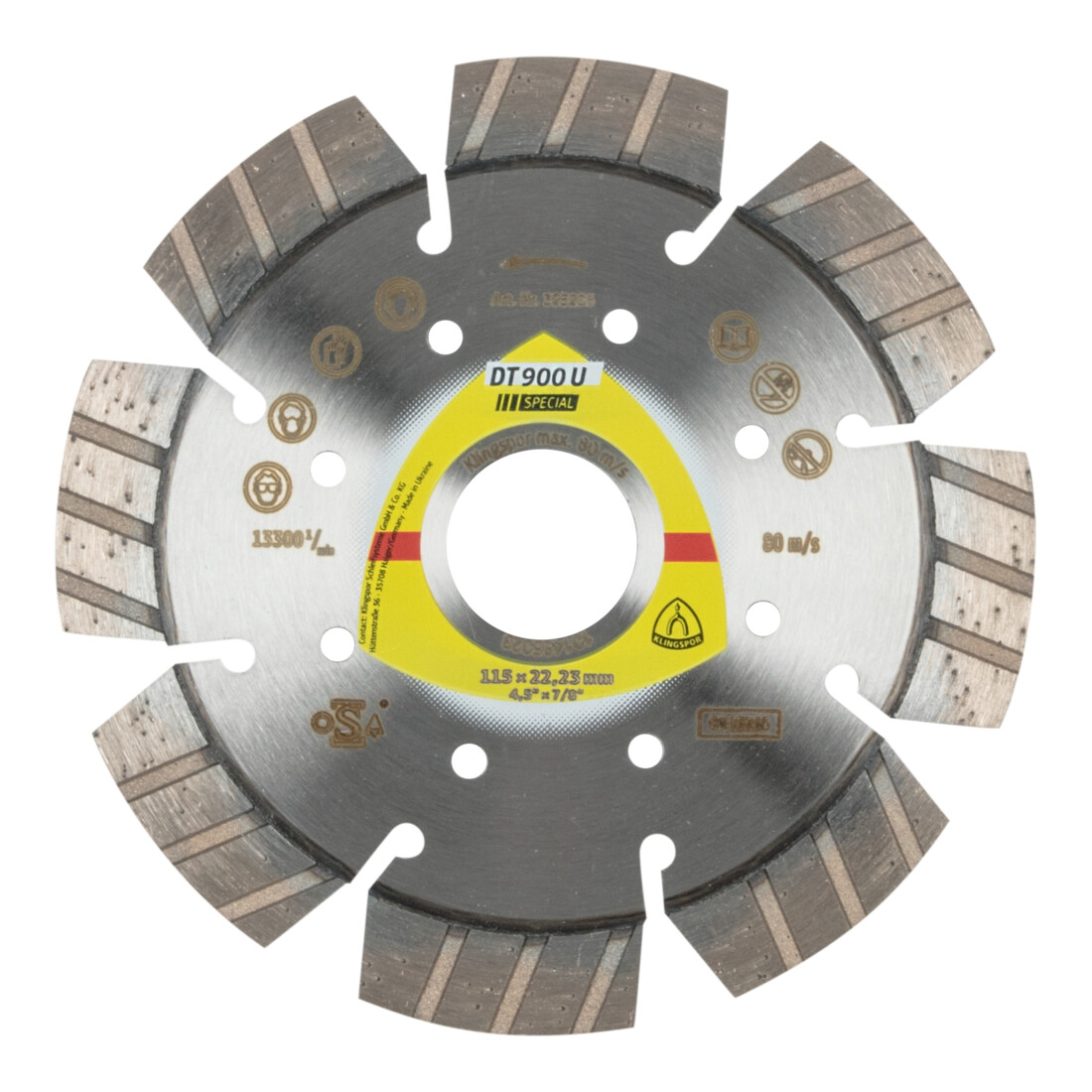DT 900 U Disques à tronç. Diamanté Klingspor 115 x 2,4 x 22,23 mm 8 segments 33 x 2,4 x 12 mm, Standard turbo