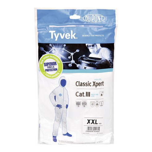 Dupont Schutzoverall Typ 5/6 Tyvek 500 Xpert, weiß, Unisex-Größe: 2XL