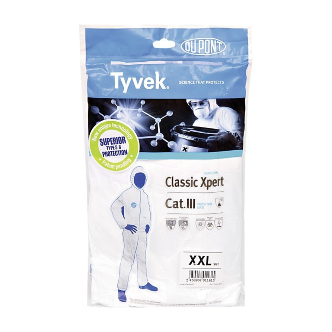DUPONT Tuta da lavoro tipo 5/6 Tyvek 500 Xpert, bianco, Tg. unisex: 2XL