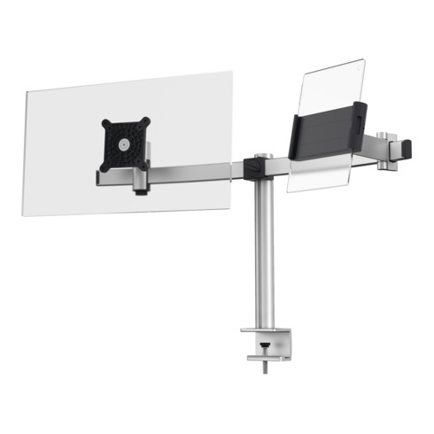 Durable Monitor Halterung für 1 Monitor und 1 Tablet, Tischklemme, silber metallic
