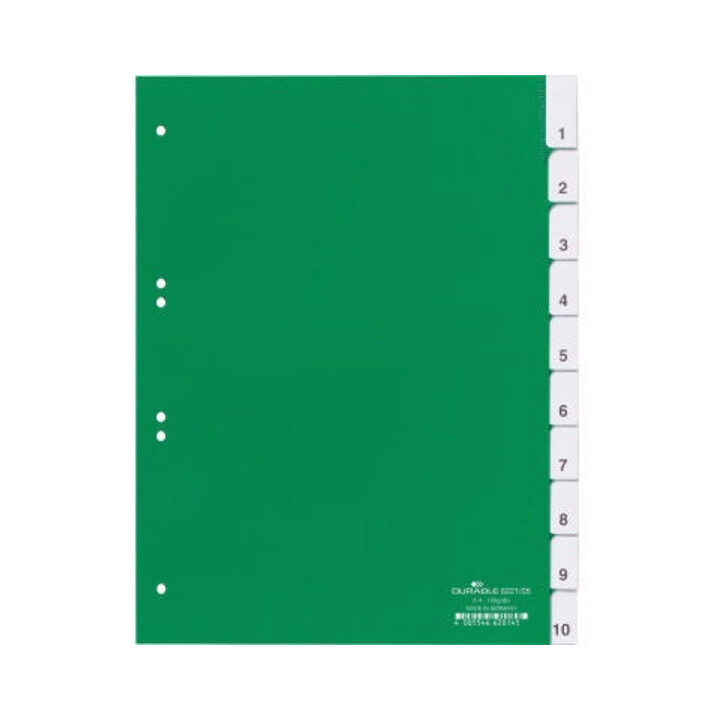 DURABLE Register 622105 DIN A4 10teilig Hartfolie grün