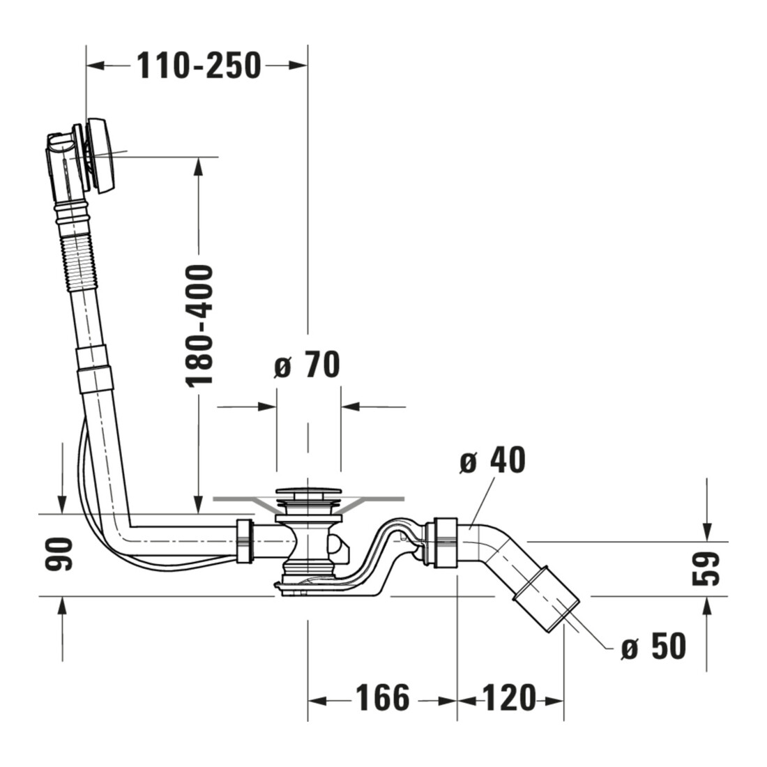 Duravit Ab-/Überlaufgarnitur Quadroval d= 5,2cm, chrom