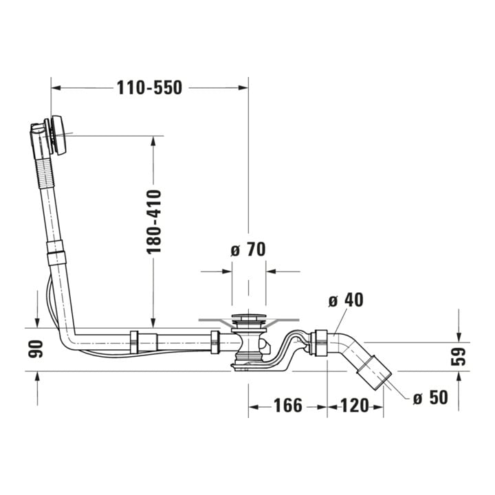 Duravit Ab-/Überlaufgarnitur Quadroval d 5,2cm, m flex. Ablaufschlauch, chrom