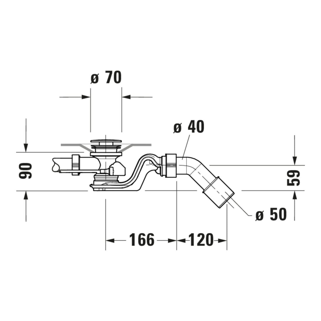 Duravit Ab-/Überlaufgarnitur Quadroval d= 5,2cm, mit Wanneneinlauf, chrom