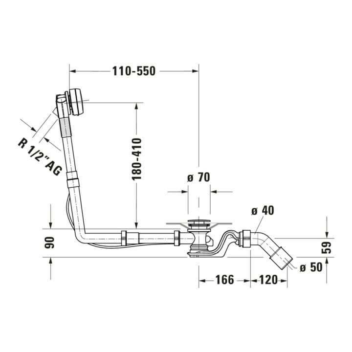 Duravit Ab-/Überlaufgarnitur Quadroval d= 5,2cm, mit Wanneneinlauf, chrom