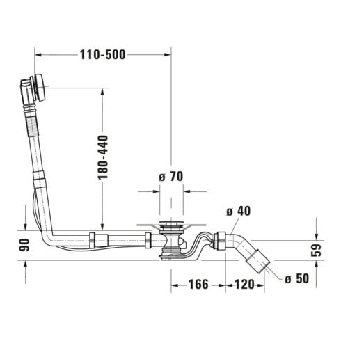 Duravit Ab-/Überlaufgarnitur Quadroval Zug 65cm, d 5,2cm, m flex Abl-Schl., chr