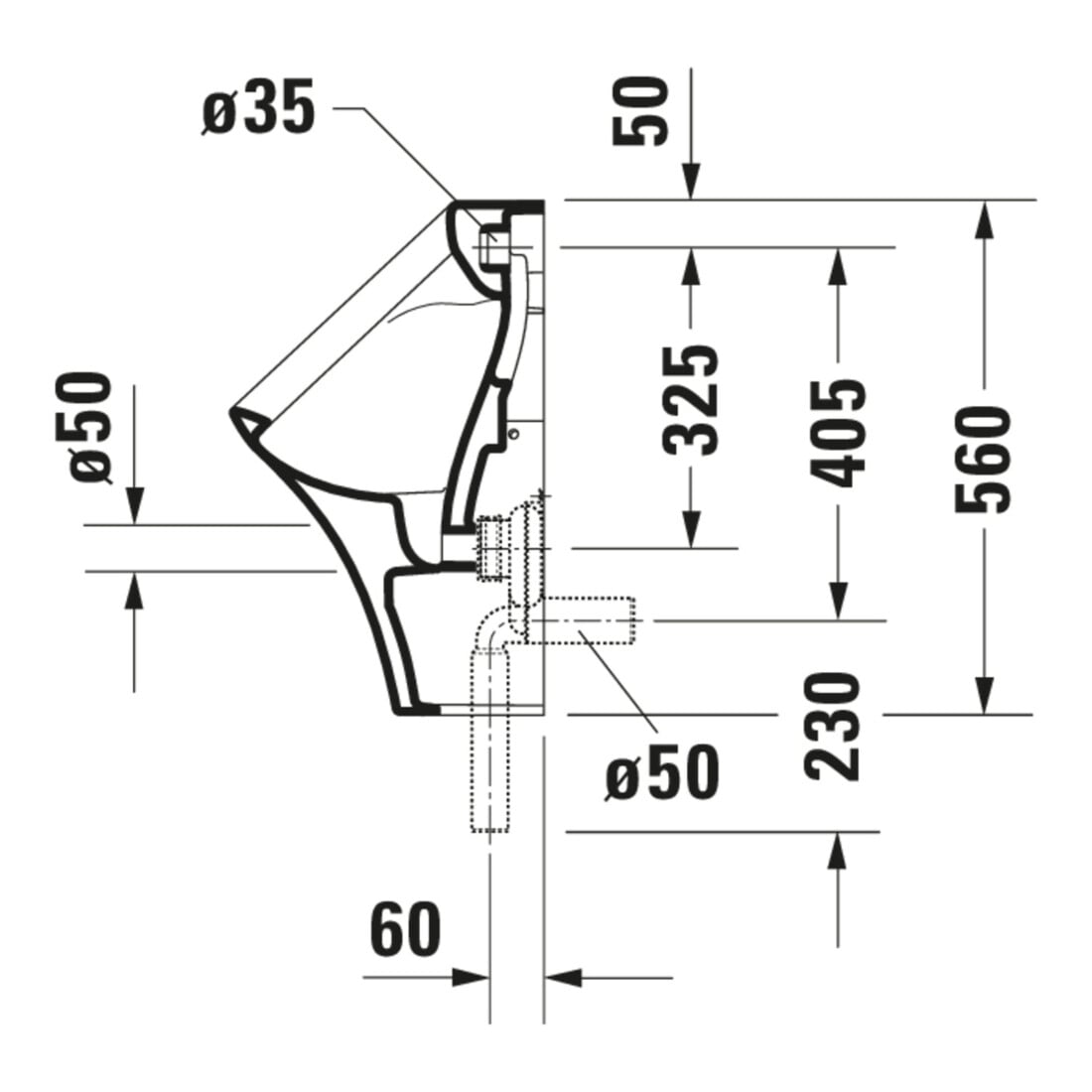 Duravit Absaug-Urinal DuraStyle 30x34cm, Zul. v hi., riml., o. Fl, weiß