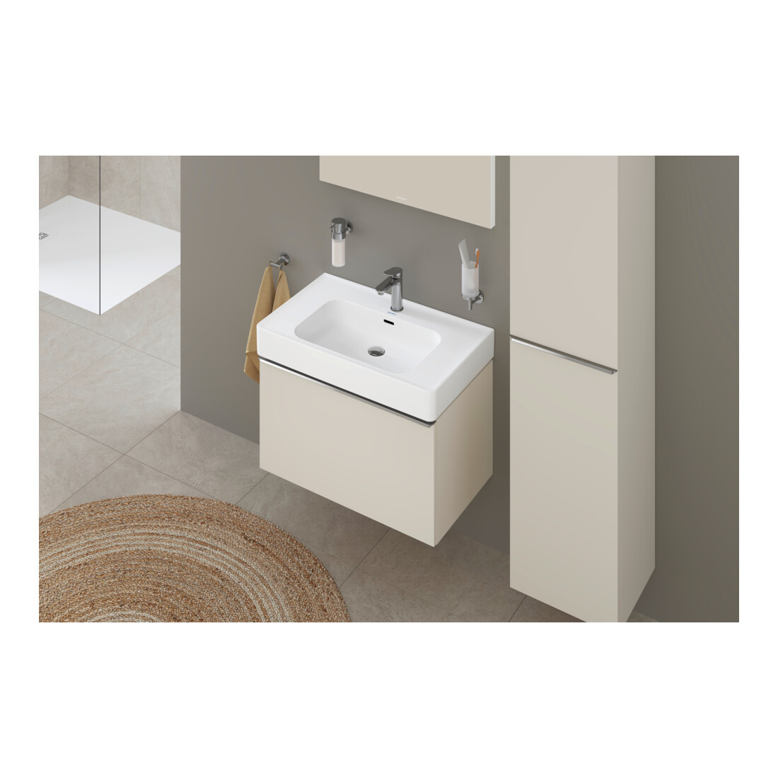 Duravit Armoire haute D-Neo 40x36 cm, 1 porte, 5 étagères, à droite, chrome/taupe mat