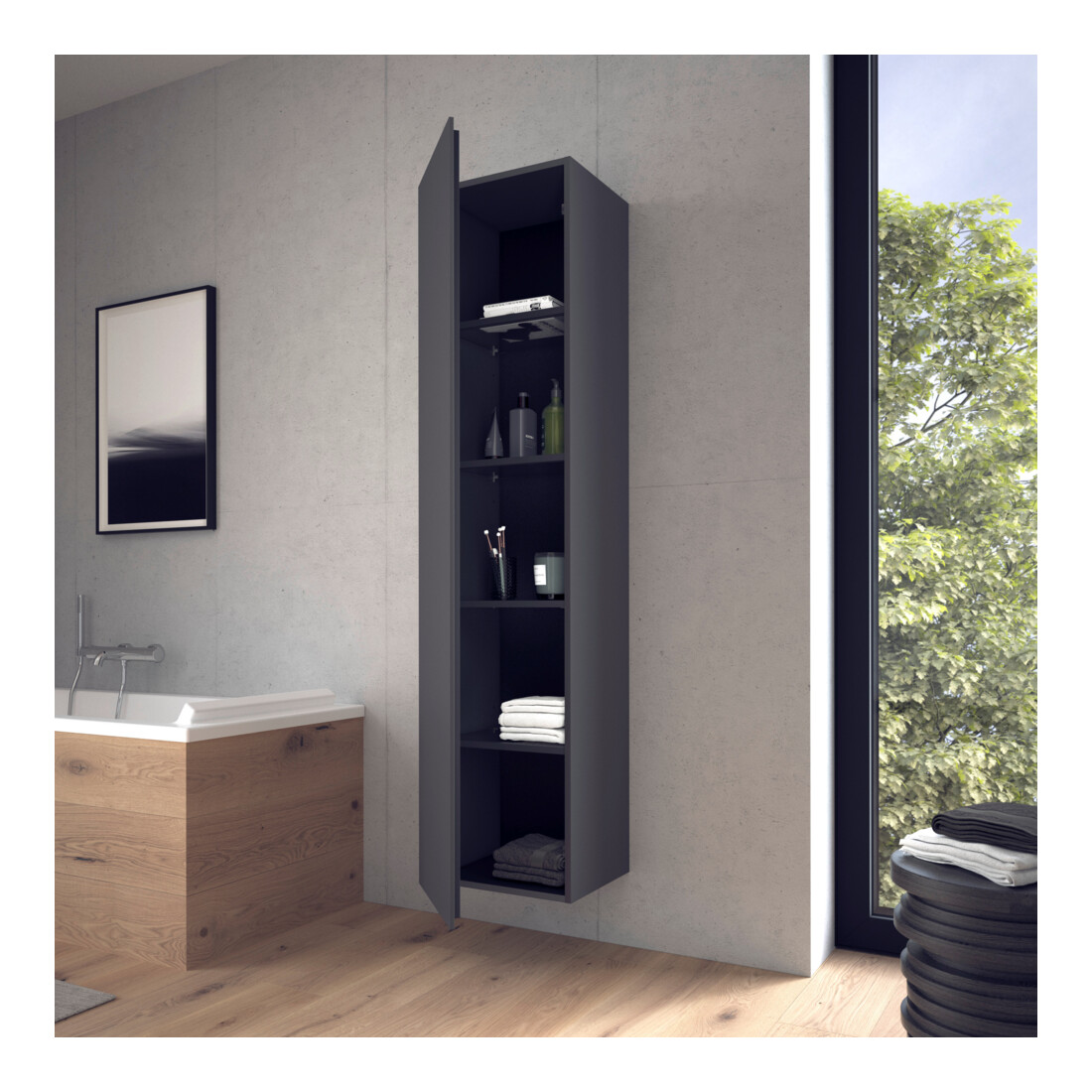 Duravit Armoire haute L-Cube 40x36,3x176 cm, porte droite, graphite mat