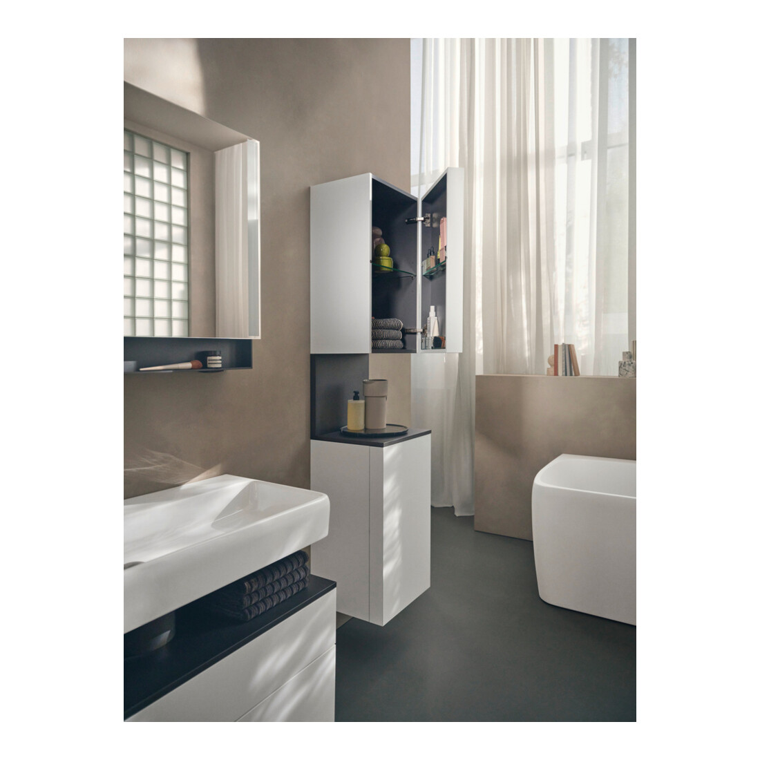 Duravit Armoire haute Qatego 40x36x176 cm, 2 portes, à droite, gris mat/bois blanc