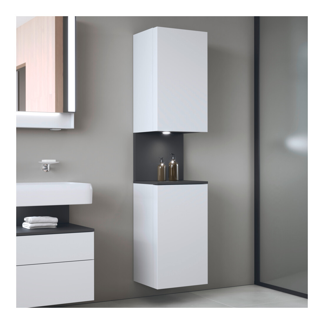 Duravit Armoire haute Qatego 40x36x176 cm, 2 portes, gauche, gris/blanc mat