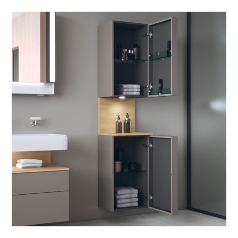 Duravit Armoire haute Qatego 40x36x176 cm, 2 portes, H, P, à gauche, chêne naturel/béton mat