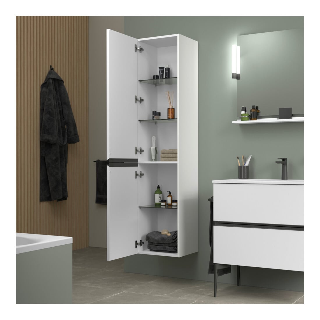 Duravit Armoire haute suspendue Sivida 40x177x37,4cm, 3 étag., noir, gauche, mat blanc