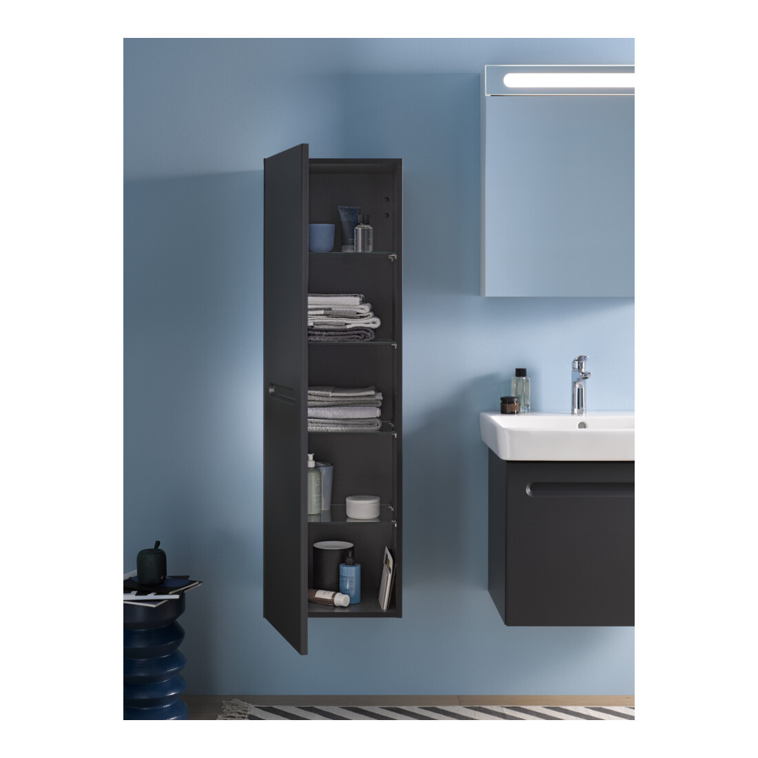 Duravit Armoire semi-haute No. 1 40x36x132cm, 4 compartiments, porte à gauche, graphite mat