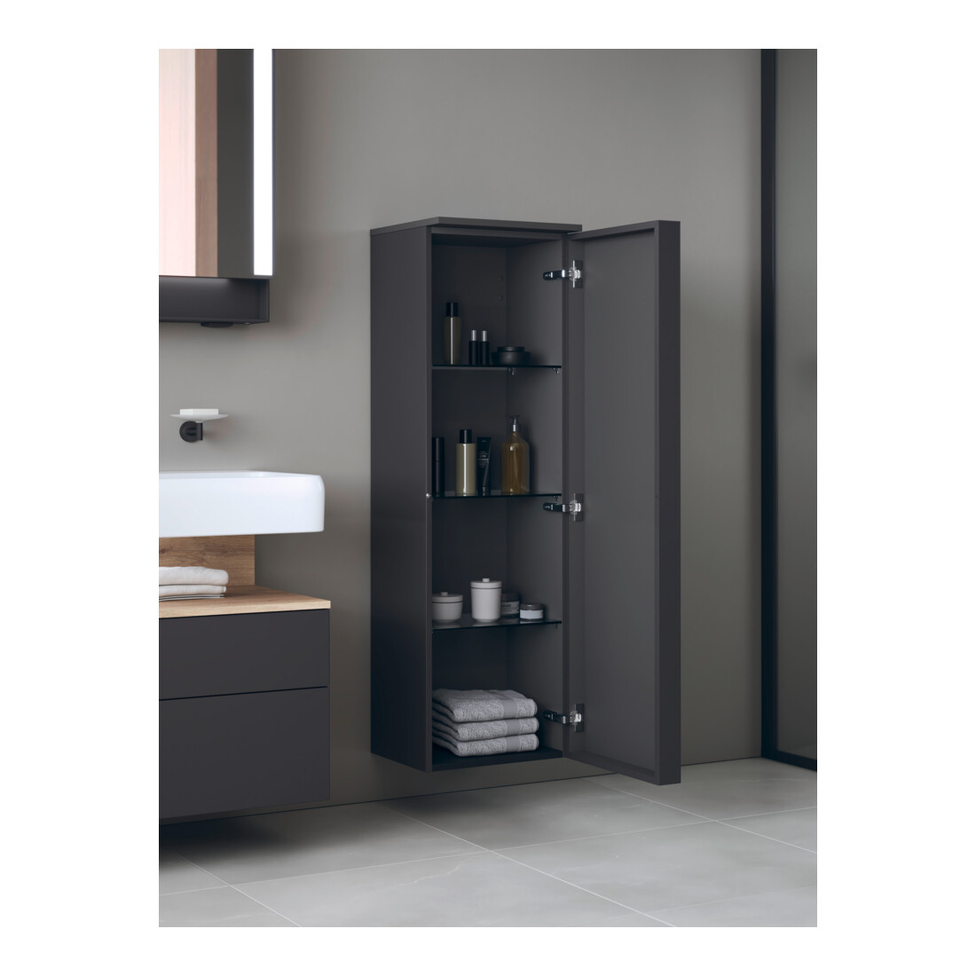 Duravit Armoire semi-haute Qatego 40x36x132 cm, 1 porte, côté gauche, graph ma