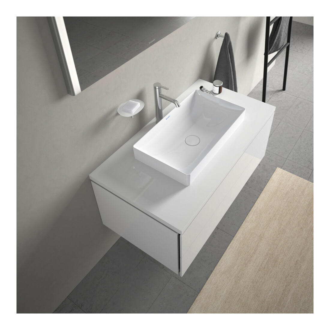 Duravit Aufsatzbecken geschliffen DuraSquare 60x34,5cm, o. HL, ÜL, Hahnlochbank, weiß