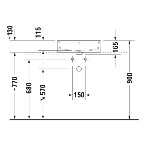 Duravit Aufsatzbecken geschliffen Vero Air 50x47cm, o. ÜL, m HLB, m Hahnloch, weiß
