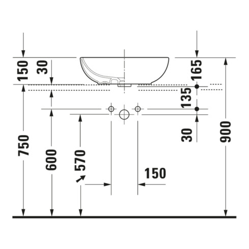 Duravit Aufsatzwaschtisch 49,5x35cm, o. HL, m ÜL, o. HLB, weiß