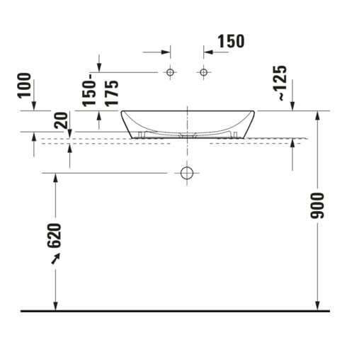 Duravit Aufsatzwaschtisch D-Neo 60x40cm, o. ÜL, ohne Hahnlochbank, weiß
