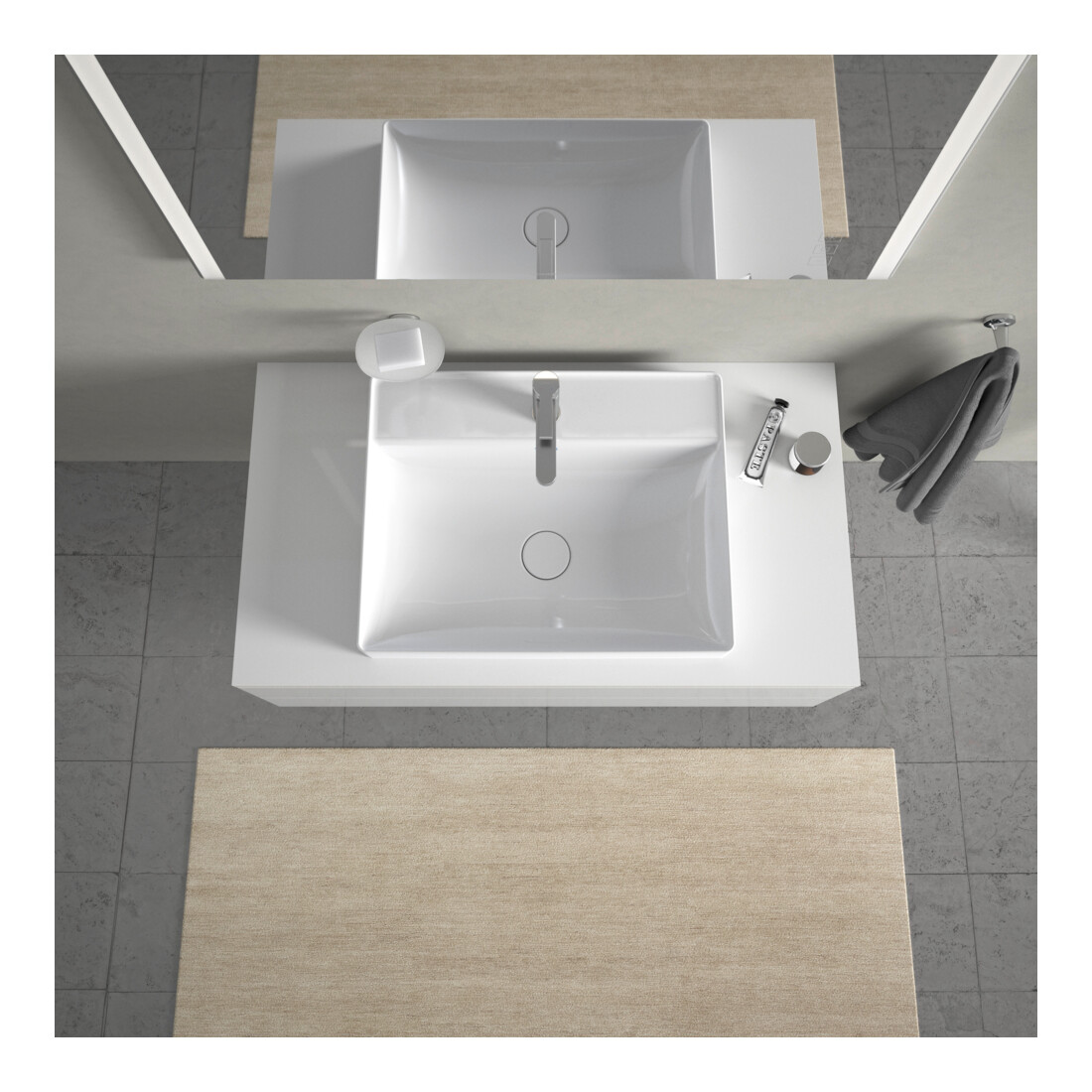 Duravit Aufsatzwaschtisch geschli. DuraSquare 60x47cm, o. ÜL, m HLB, 1 Hahnloch, weiß