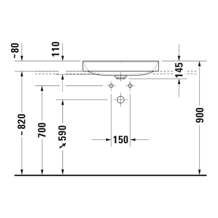 Duravit Aufsatzwaschtisch geschli. DuraSquare 60x47cm, o. ÜL, m HLB, 1 Hahnloch, weiß