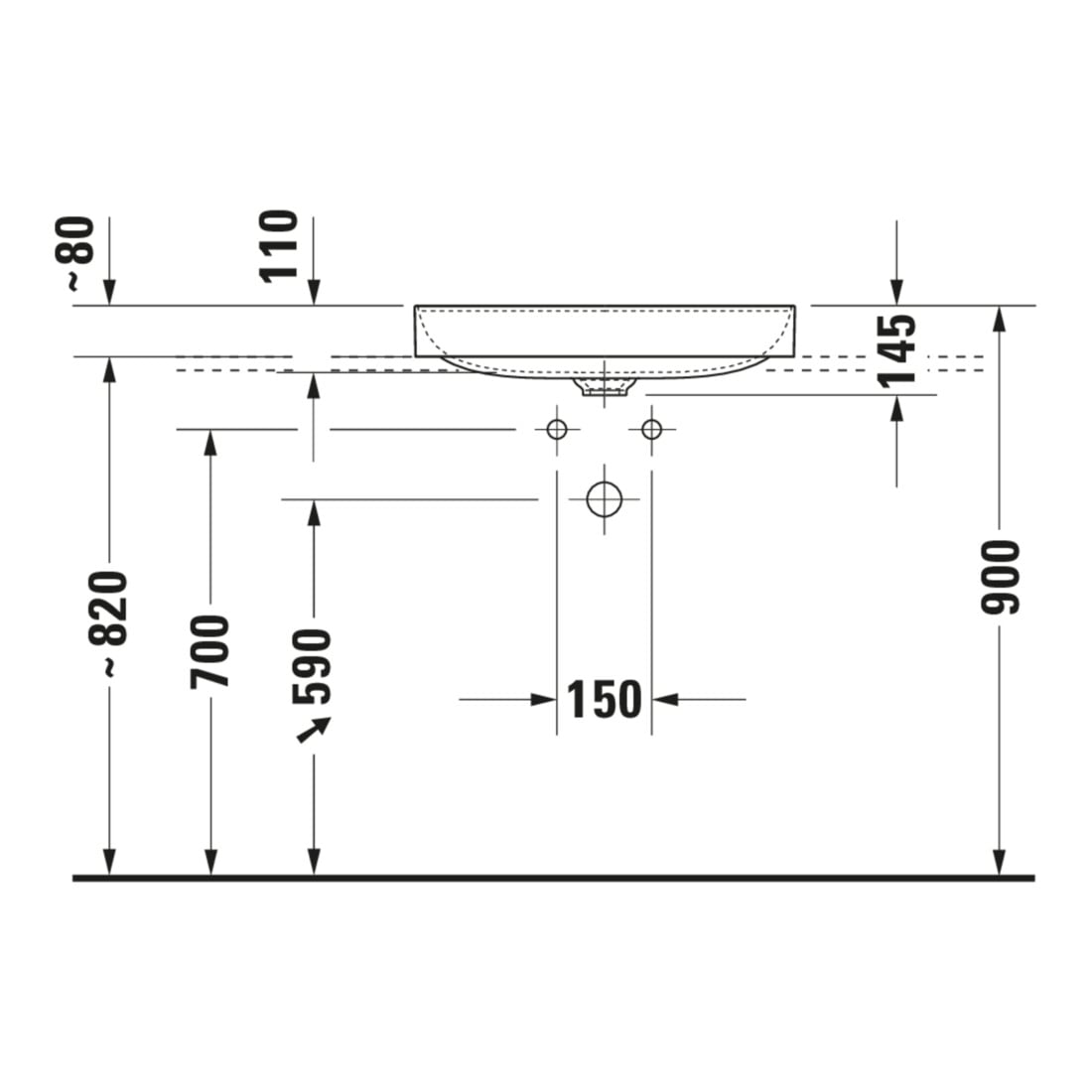 Duravit Aufsatzwaschtisch geschli. DuraSquare 60x47cm, o. ÜL, m HLB, 1 Hahnloch, weiß