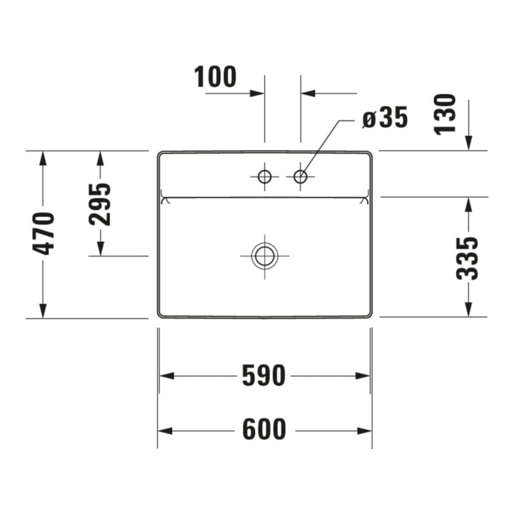 Duravit Aufsatzwaschtisch geschli. DuraSquare 60x47cm, o. ÜL, m HLB, o. Hahnloch, weiß