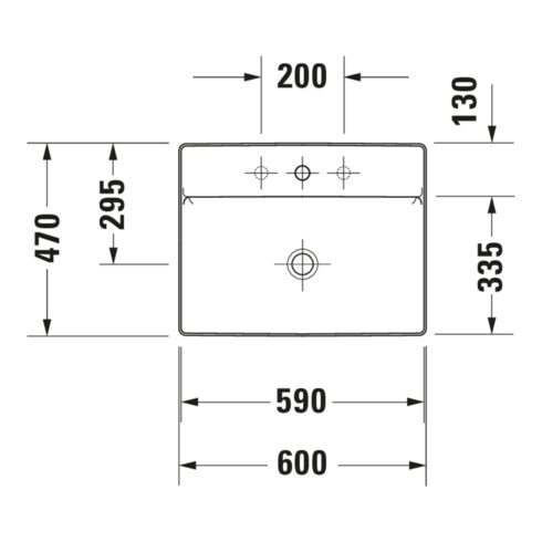 Duravit Aufsatzwaschtisch geschli. DuraSquare 60x47cm, o. ÜL, m HLB, o. Hahnloch, weiß